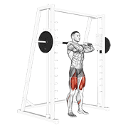 Animated demonstration of the smith front squat (clean grip)